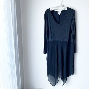 Linea Charcoal Gray Knit Tunic Dress with Chiffon Skirt Overlay Sz M